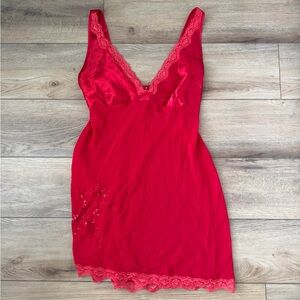 Secret Treasures Red Lace Slip L Embroidered Floral Y2K Lingerie